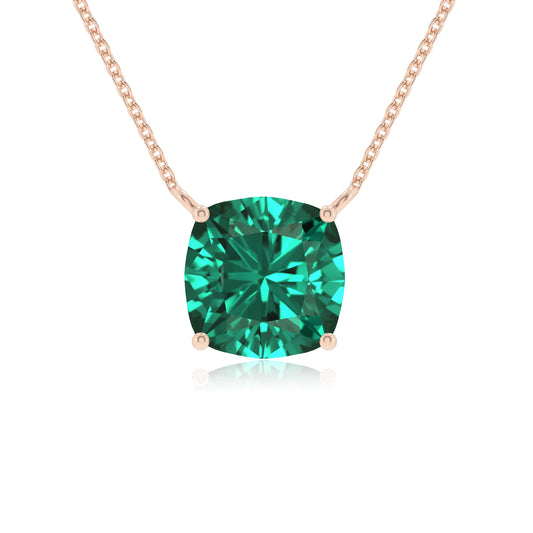 lab grown emerald cushion solitaire necklaces in rose gold 