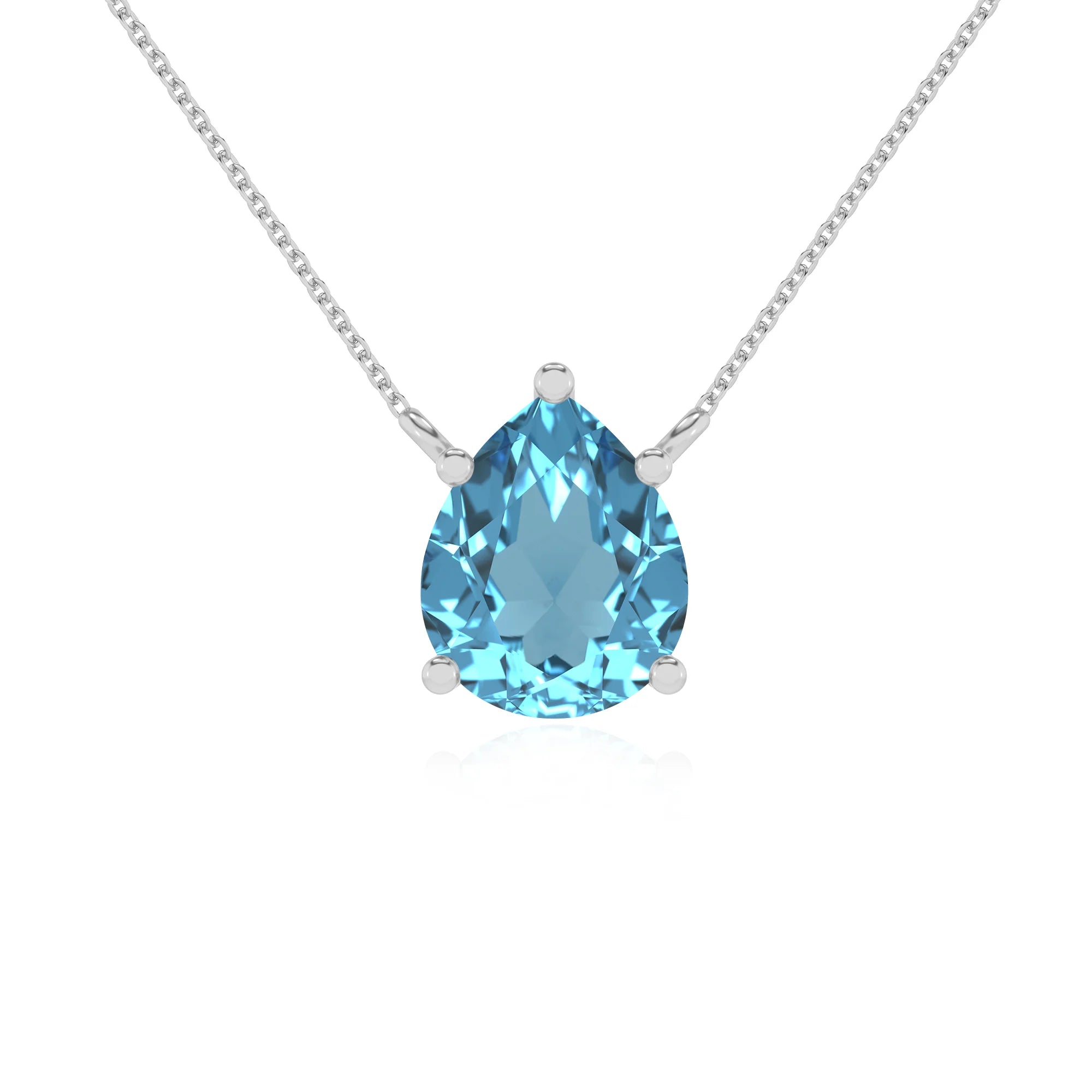 natural swiss-blue-topaz pear solitaire necklaces in sterling silver 