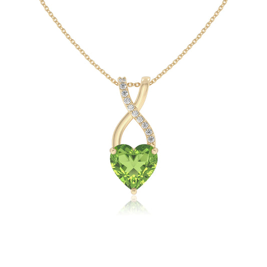 natural peridot heart solitaire necklaces in yellow gold 