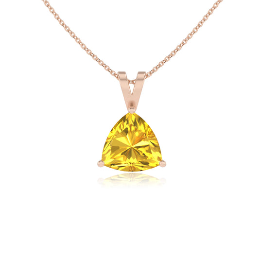 lab grown yellow-sapphire trillion solitaire v-bale necklaces in rose gold 