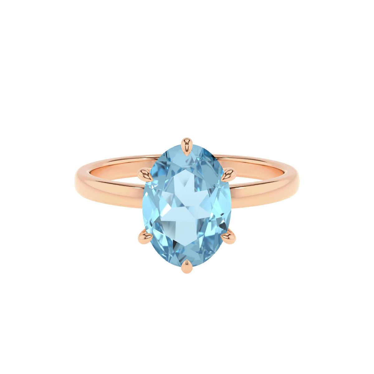 lab grown aquamarine oval solitaire rings in rose gold 