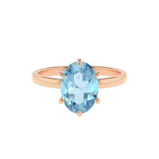 lab grown aquamarine oval solitaire rings in rose gold 