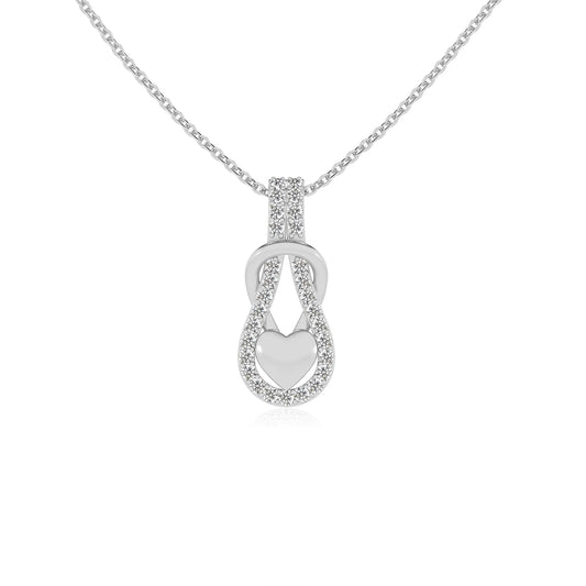 lab grown moissanite round infinity  v-bale necklaces in white gold 