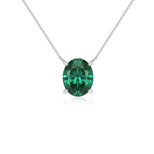 lab grown emerald oval solitaire necklaces in platinum 