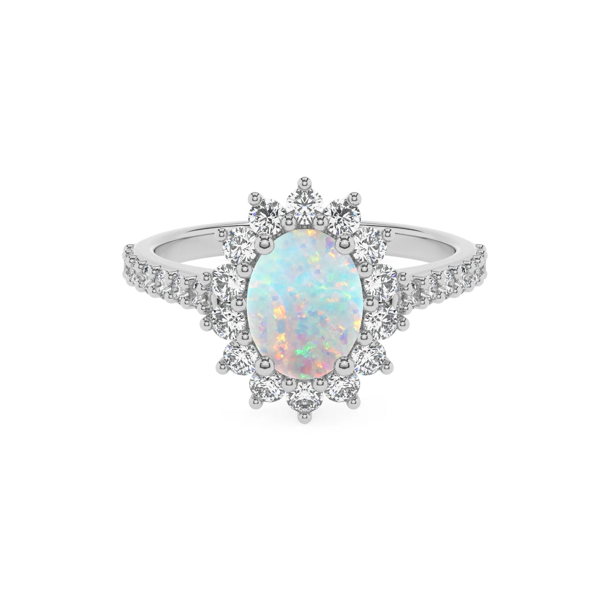 lab grown opal oval solitaire rings in white gold 
