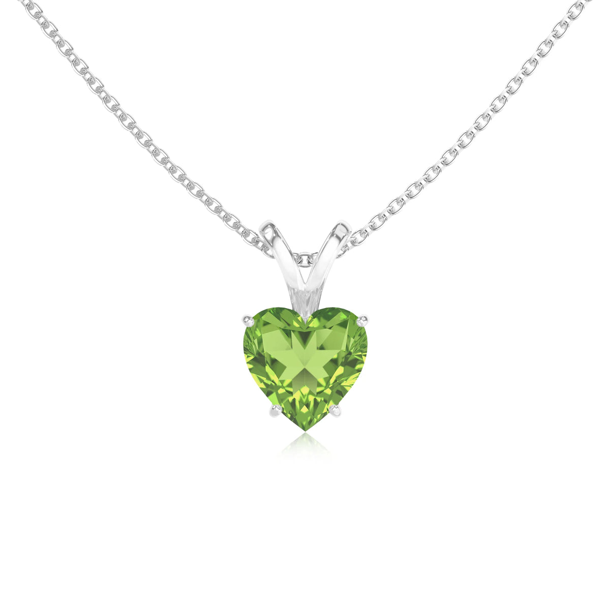natural peridot heart solitaire v-bale necklaces in sterling silver 