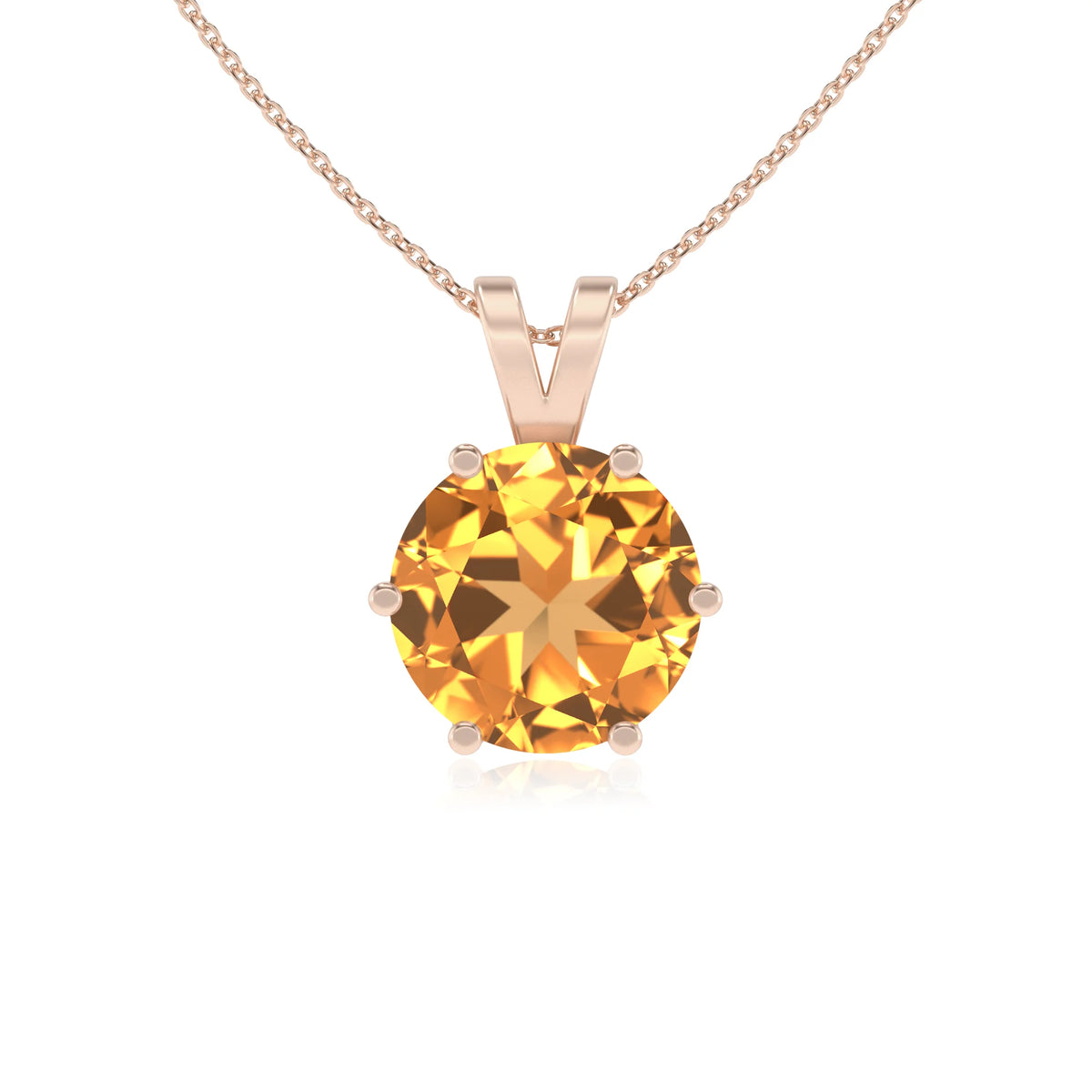 lab grown citrine round solitaire v-bale necklaces in rose gold 