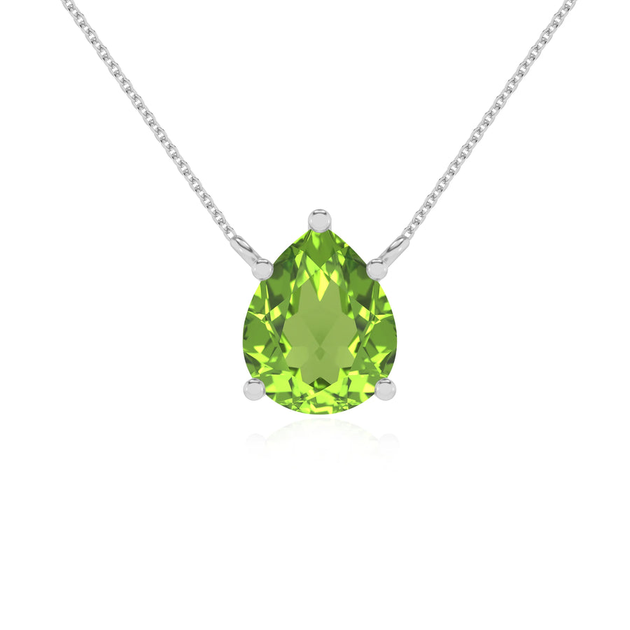 natural peridot pear solitaire necklaces in white gold 