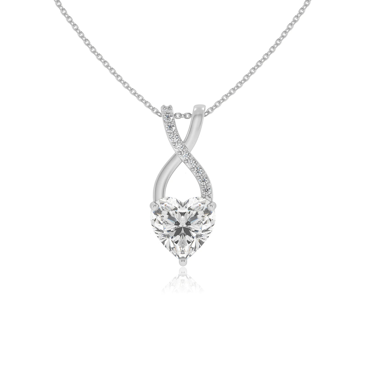 lab grown moissanite heart solitaire necklaces in sterling silver 