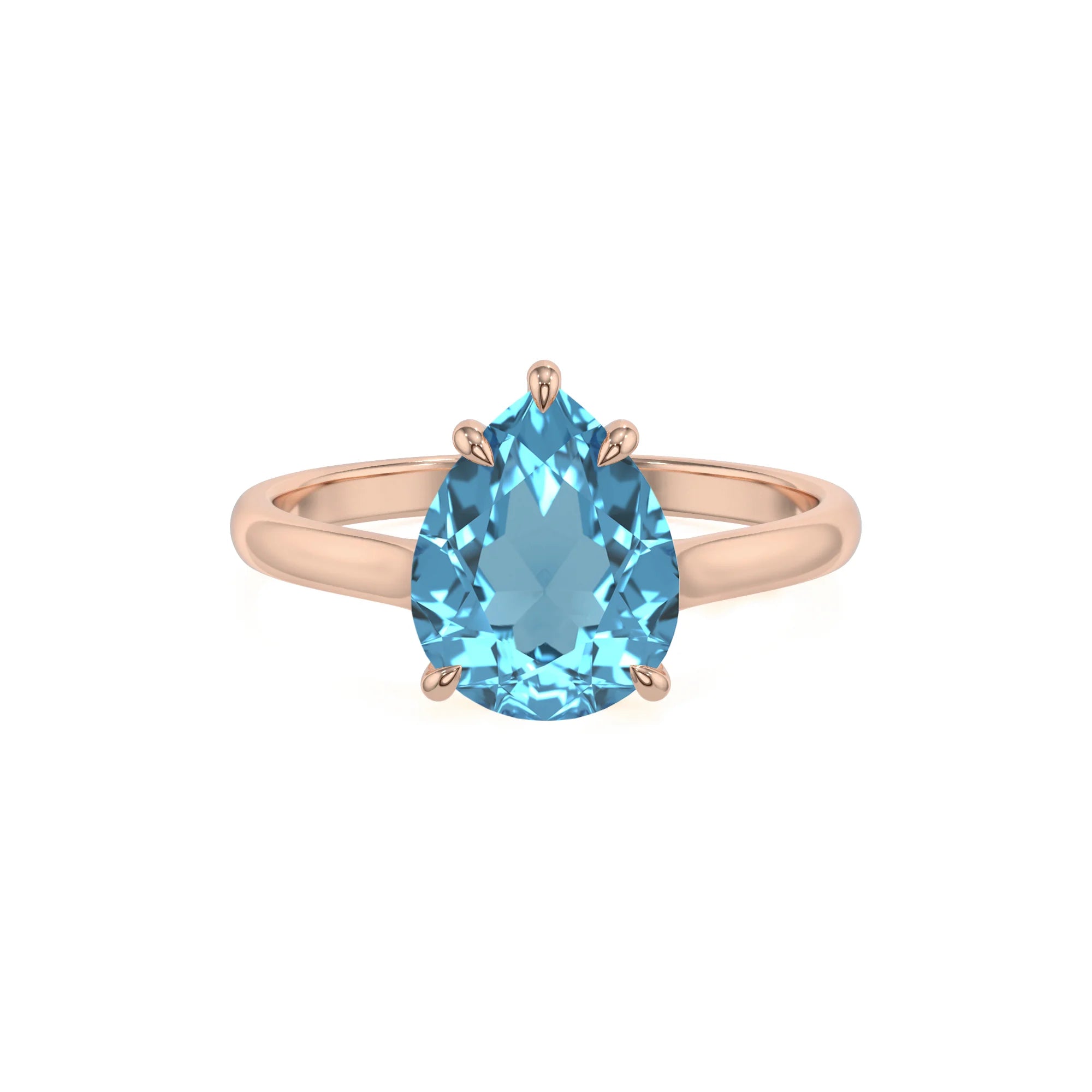 natural swiss-blue-topaz pear solitaire rings in rose gold 