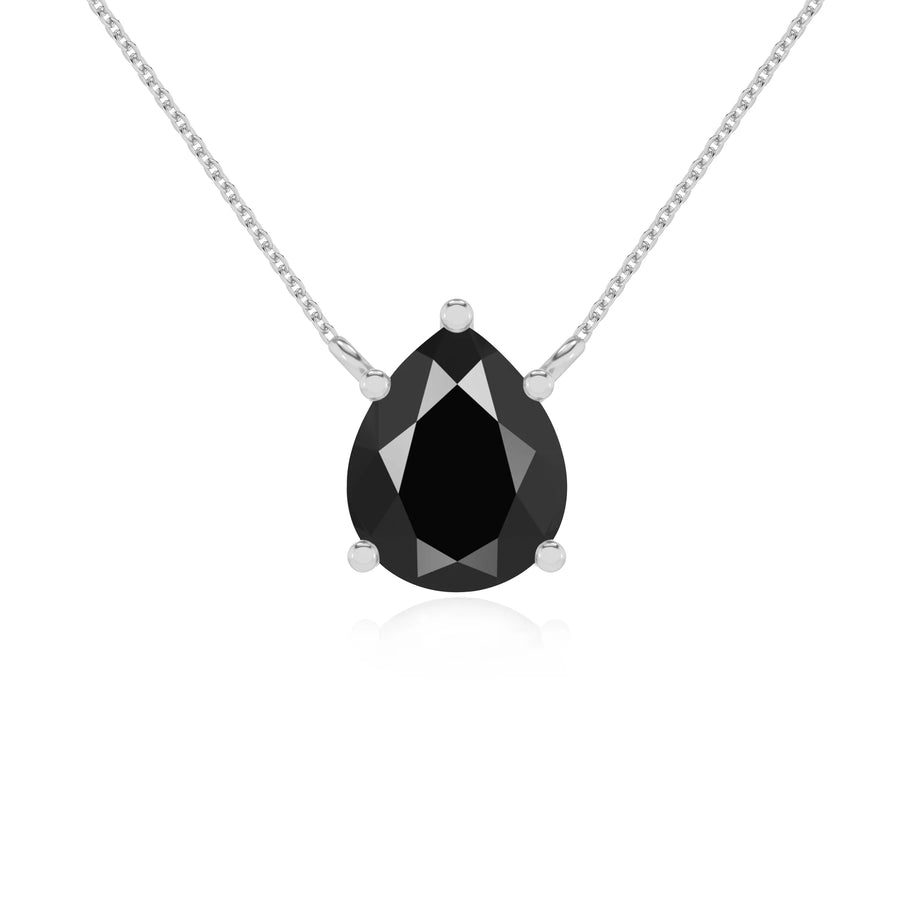 natural black-onyx pear solitaire necklaces in white gold 