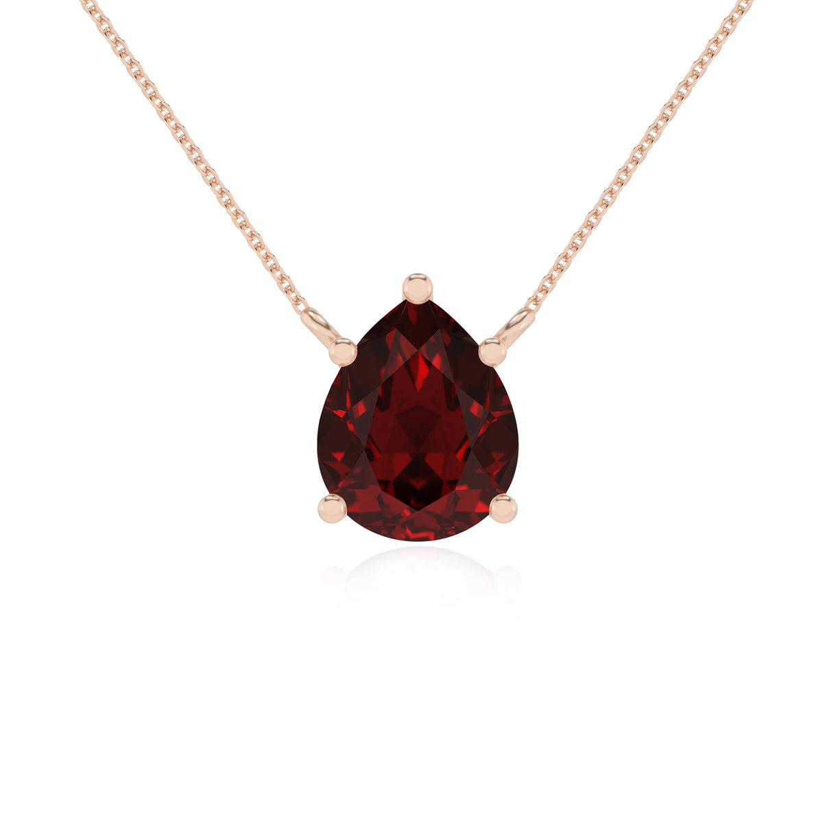 natural garnet pear solitaire necklaces in rose gold 