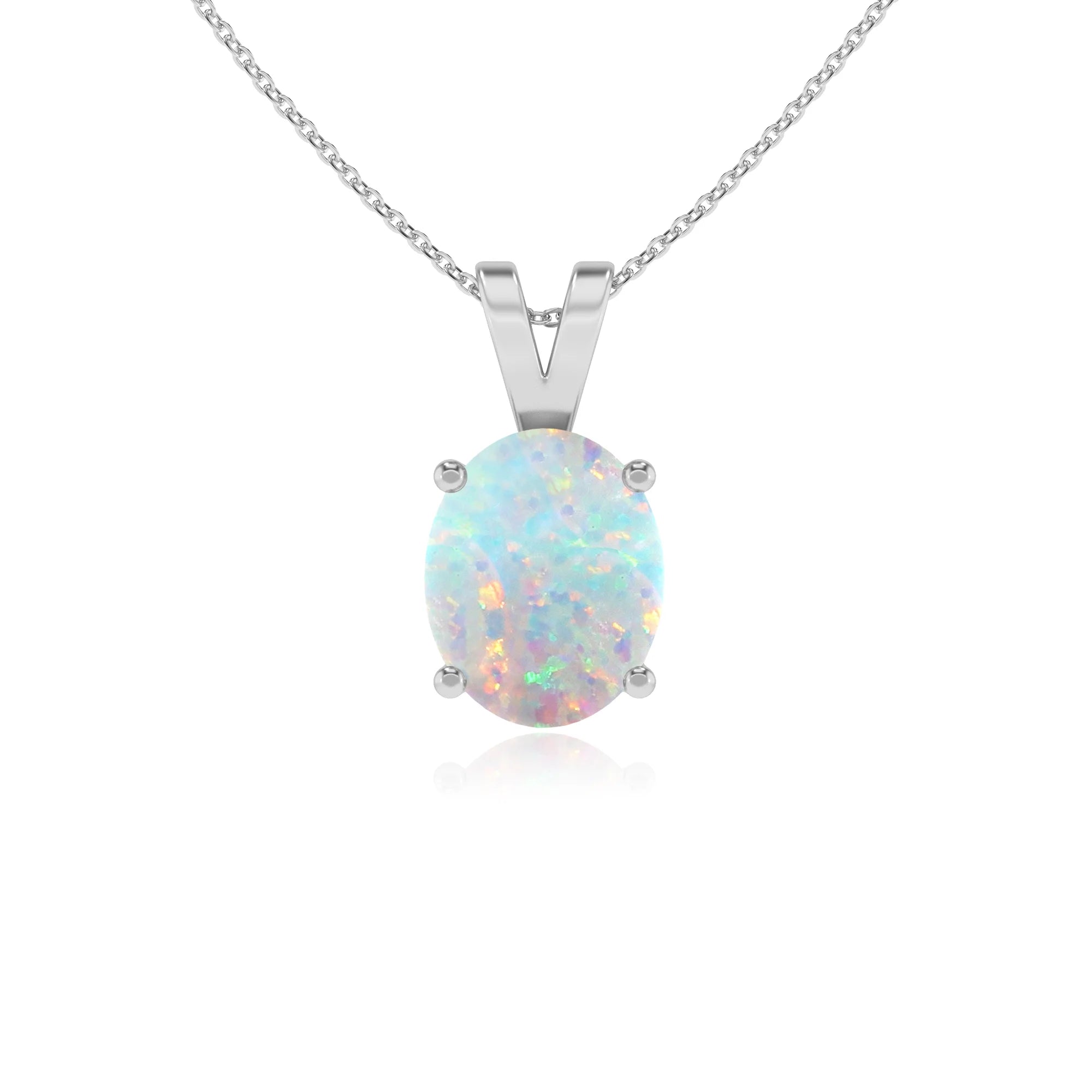 lab grown opal oval solitaire v-bale necklaces in platinum 