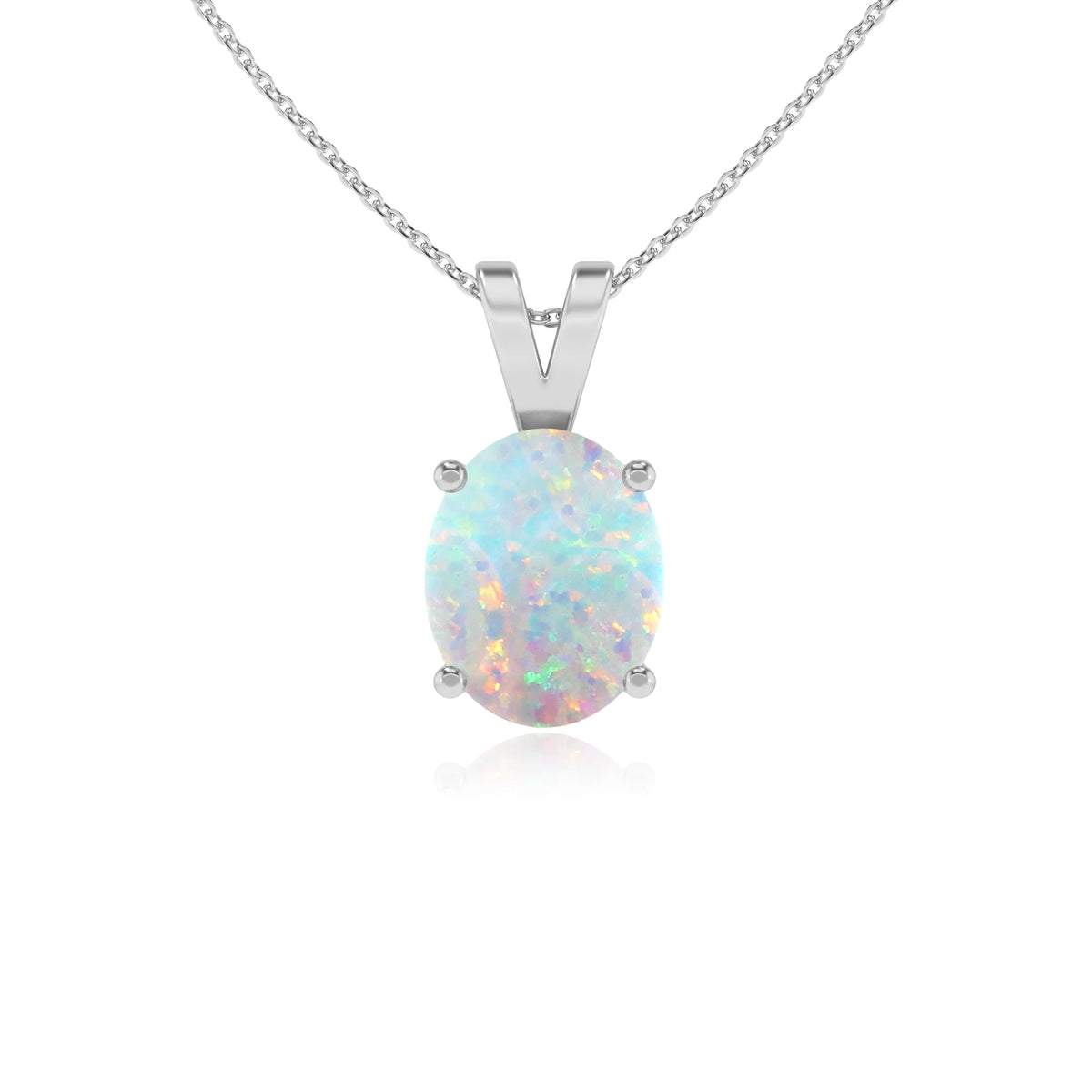 lab grown opal oval solitaire v-bale necklaces in platinum 