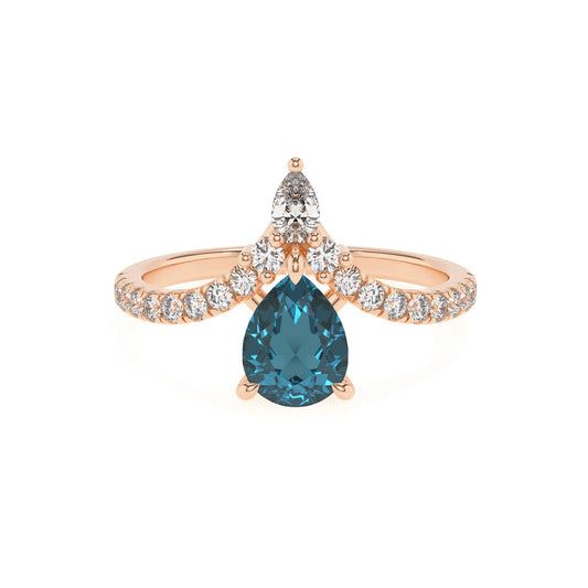 natural london-blue-topaz pear solitaire rings in rose gold 