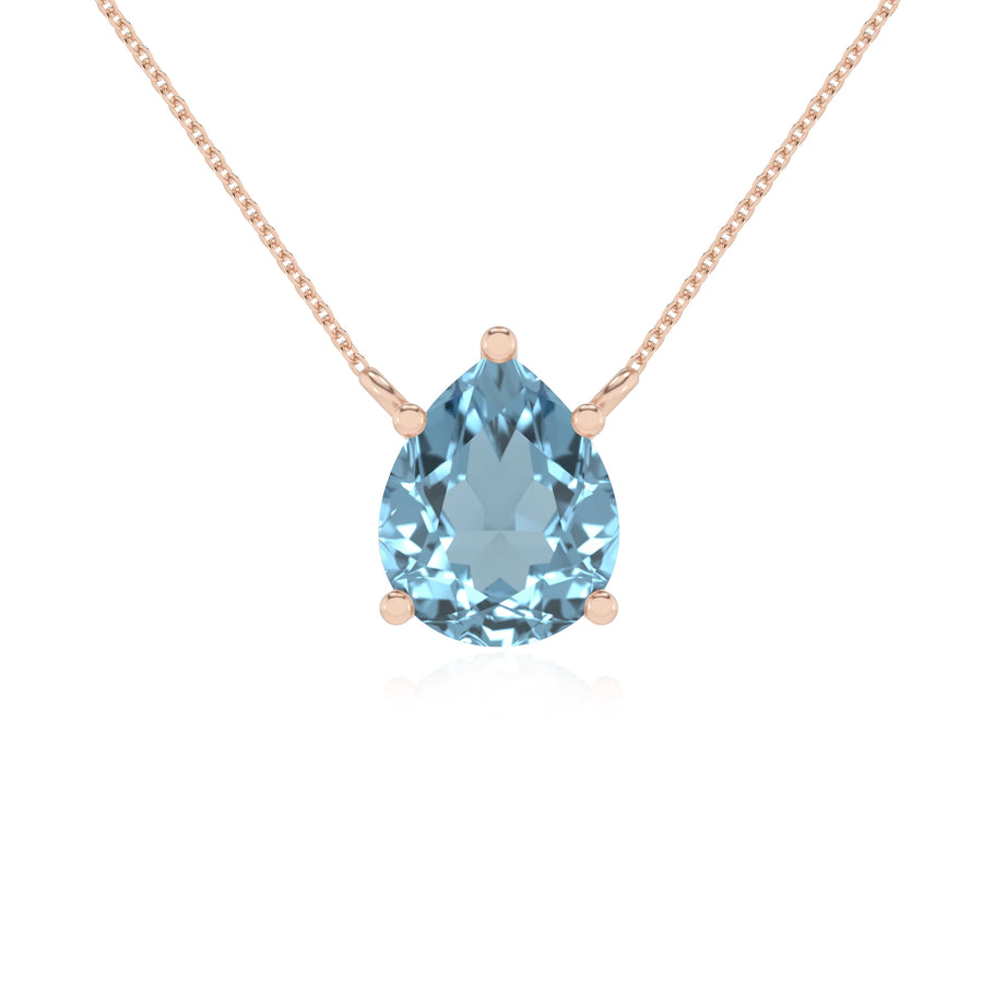 lab grown aquamarine pear solitaire necklaces in rose gold 