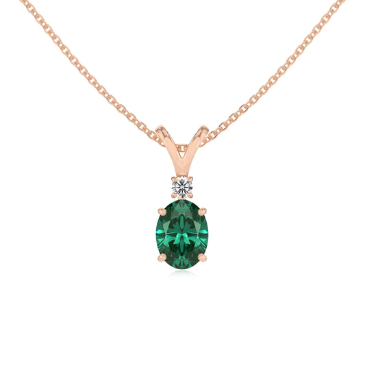 lab grown emerald oval solitaire v-bale necklaces in rose gold 