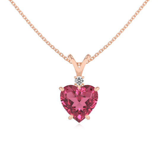 lab grown pink-tourmaline heart solitaire v-bale necklaces in rose gold 