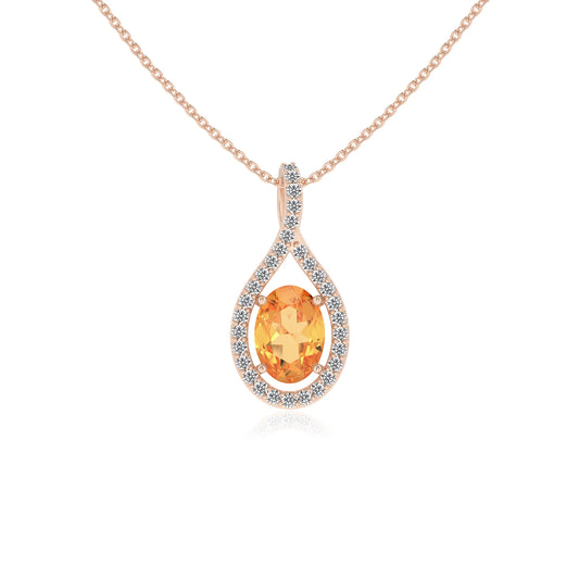 lab grown citrine oval solitaire necklaces in rose gold 