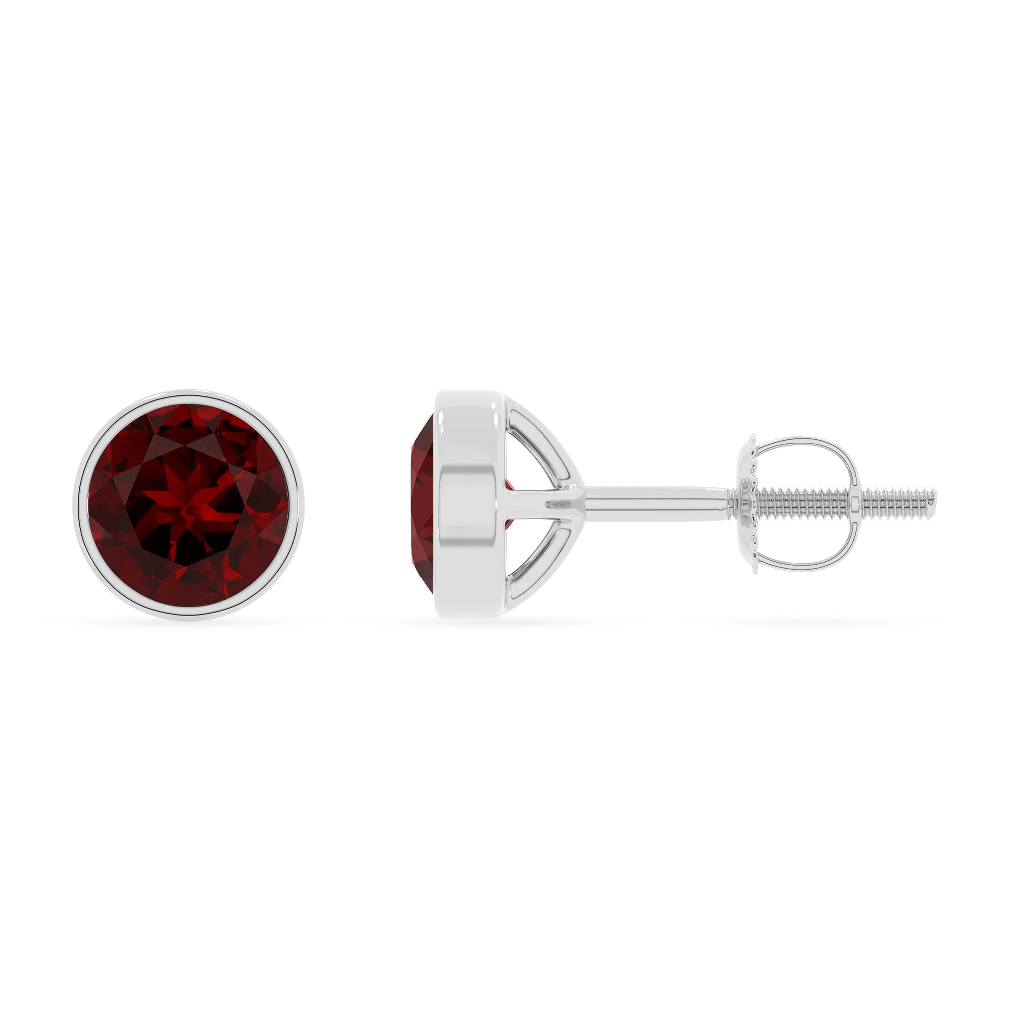 natural garnet round stud earrings in platinum 