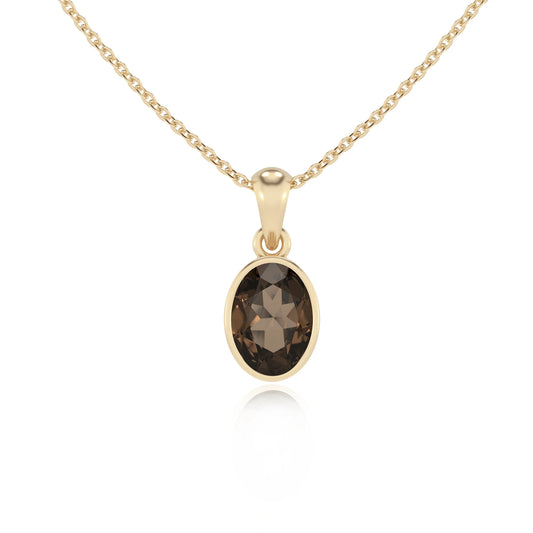 natural smoky-quartz oval solitaire necklaces in yellow gold 