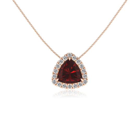 natural garnet trillion solitaire necklaces in rose gold 