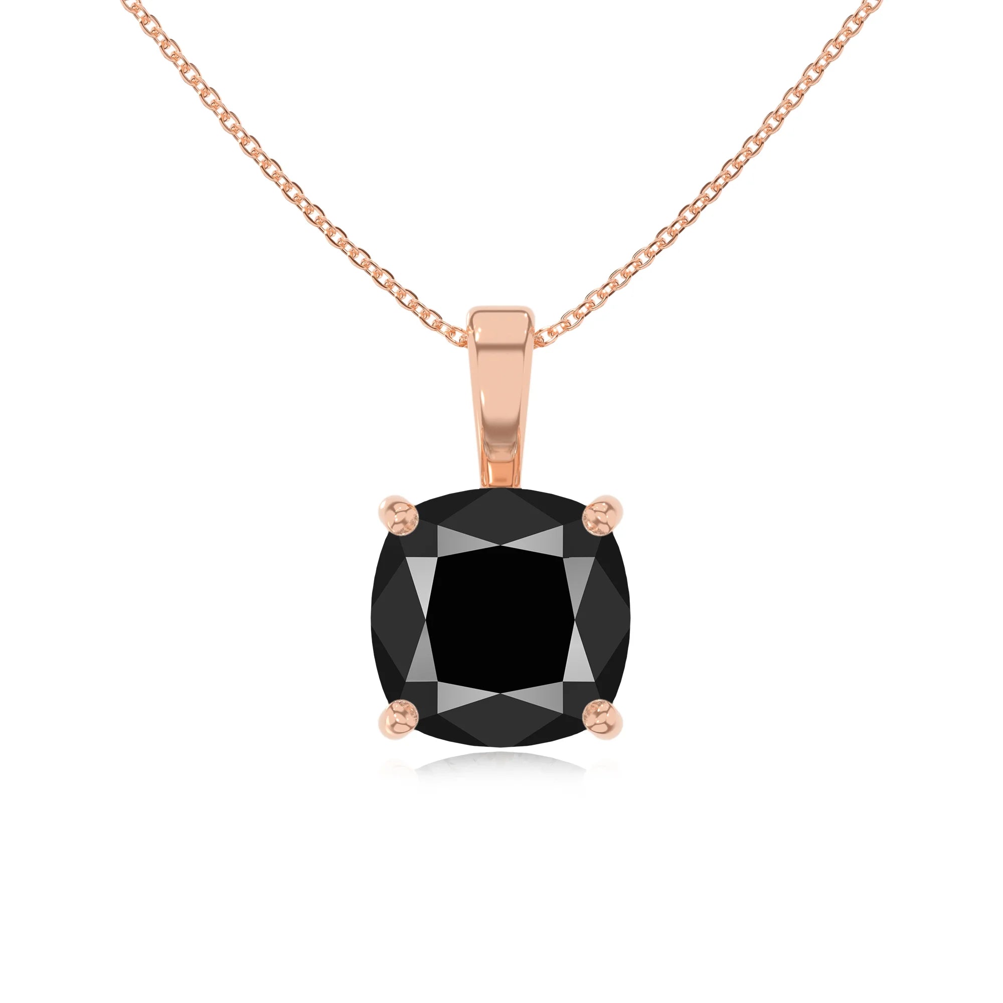 natural black-onyx cushion solitaire necklaces in rose gold 