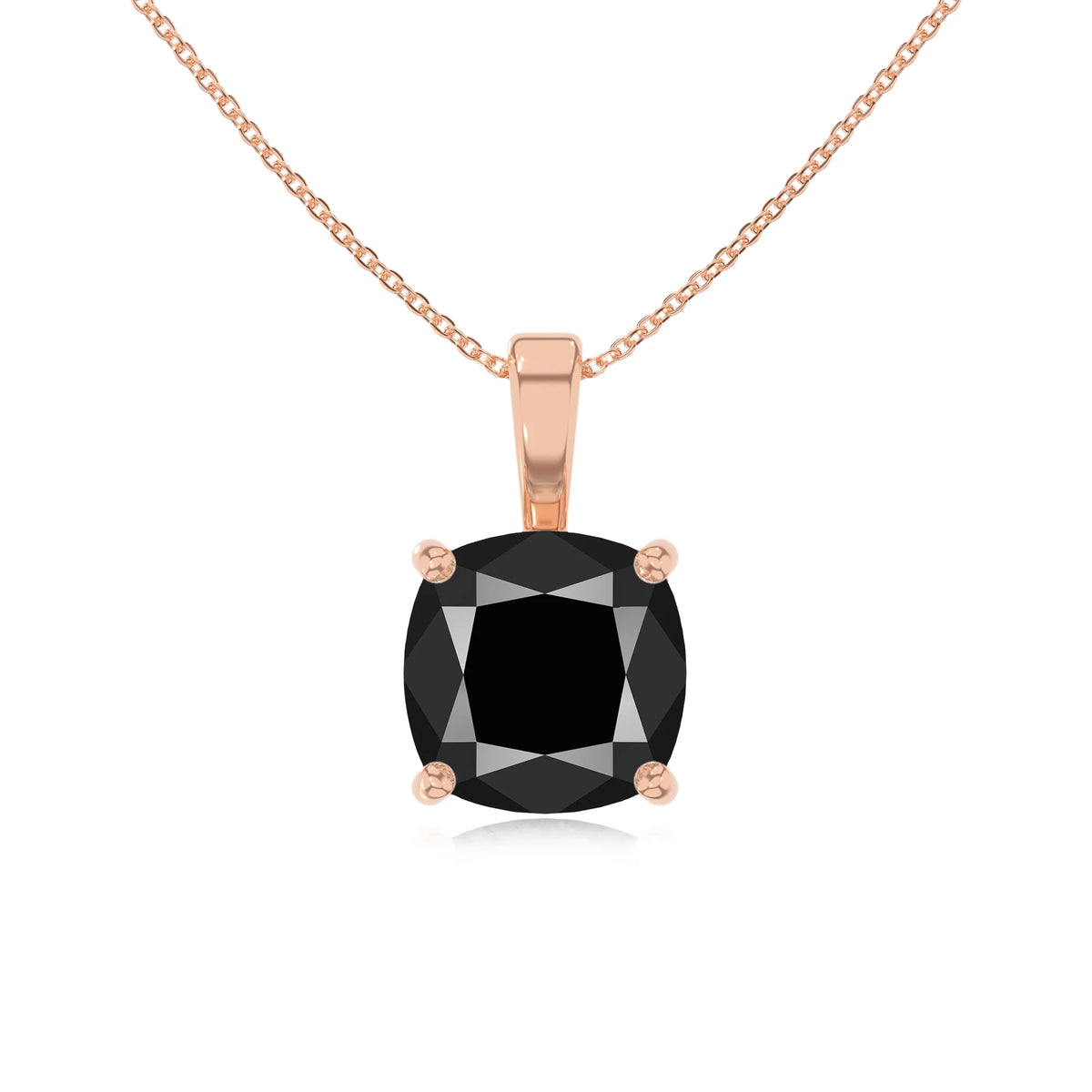 natural black-onyx cushion solitaire necklaces in rose gold 