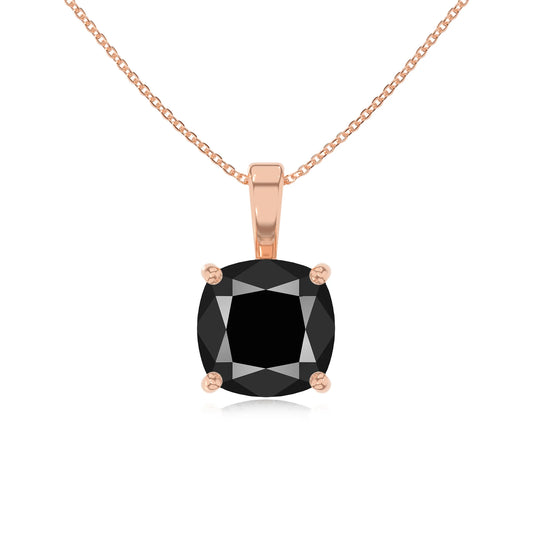 natural black-onyx cushion solitaire necklaces in rose gold 