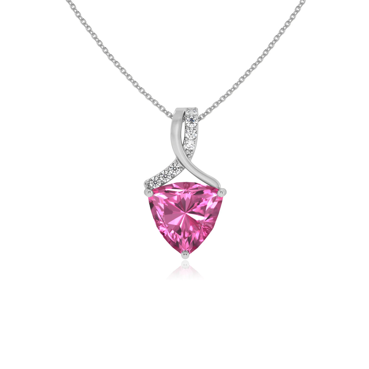 lab grown pink-sapphire trillion solitaire necklaces in sterling silver 