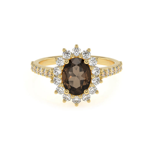 natural smoky-quartz oval solitaire rings in yellow gold 