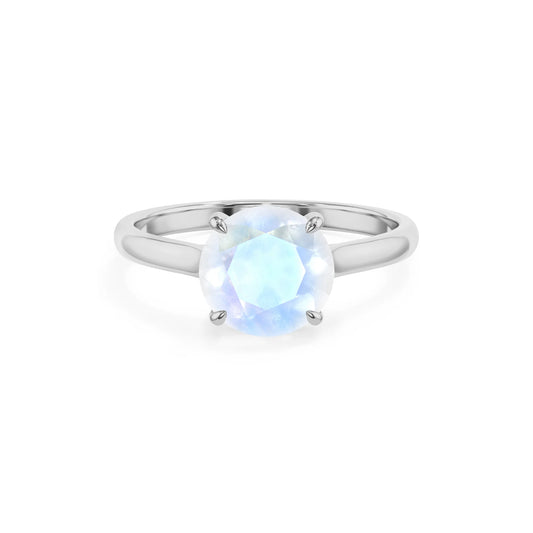 natural rainbow-moonstone round solitaire rings in platinum 