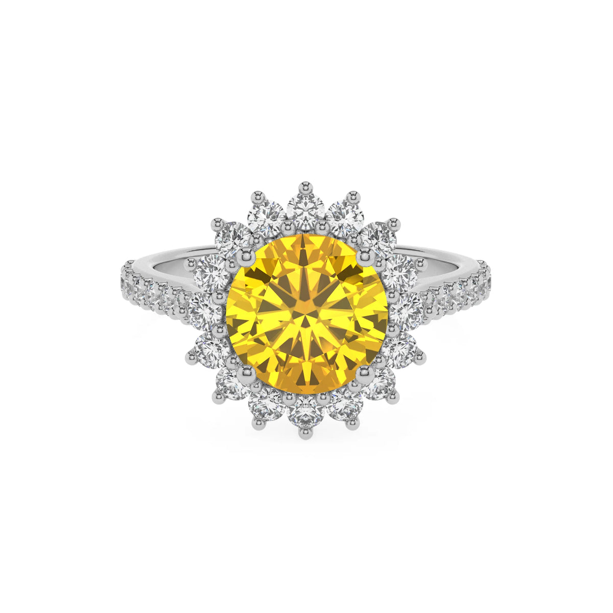 lab grown yellow-sapphire round solitaire rings in white gold 