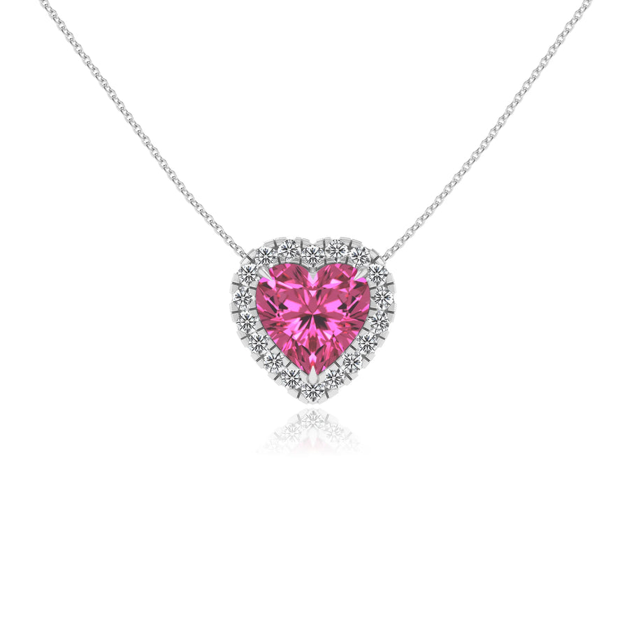 lab grown pink sapphire heart solitaire necklaces in platinum 