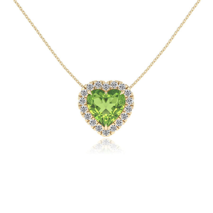 natural peridot heart solitaire necklaces in yellow gold 