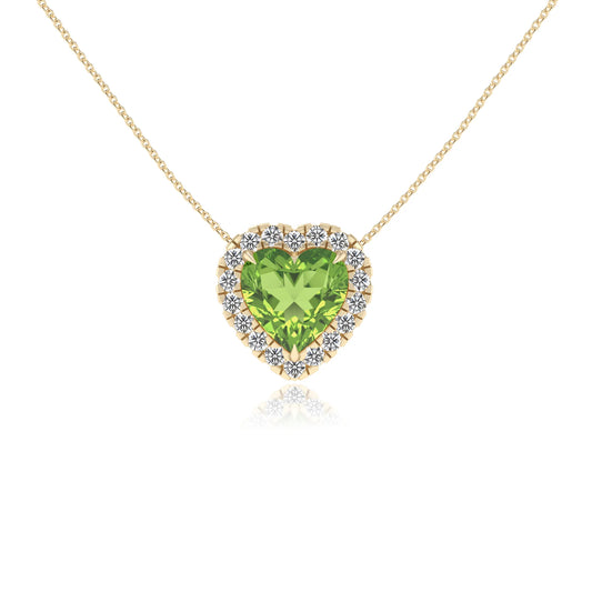 natural peridot heart solitaire necklaces in yellow gold 