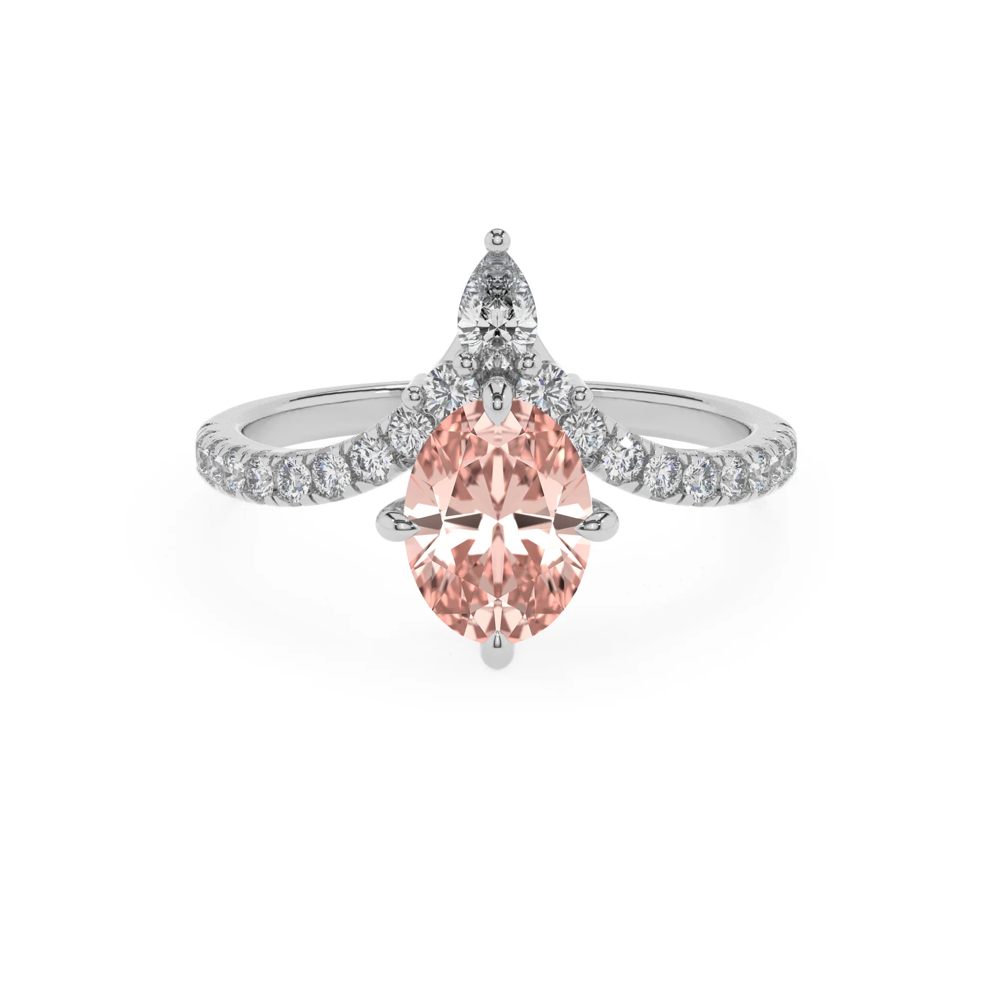 lab grown morganite oval solitaire rings in white gold 