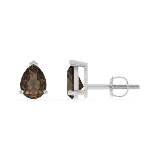 natural smoky quartz pear stud earrings in platinum 