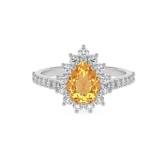 lab grown citrine pear solitaire rings in sterling silver 
