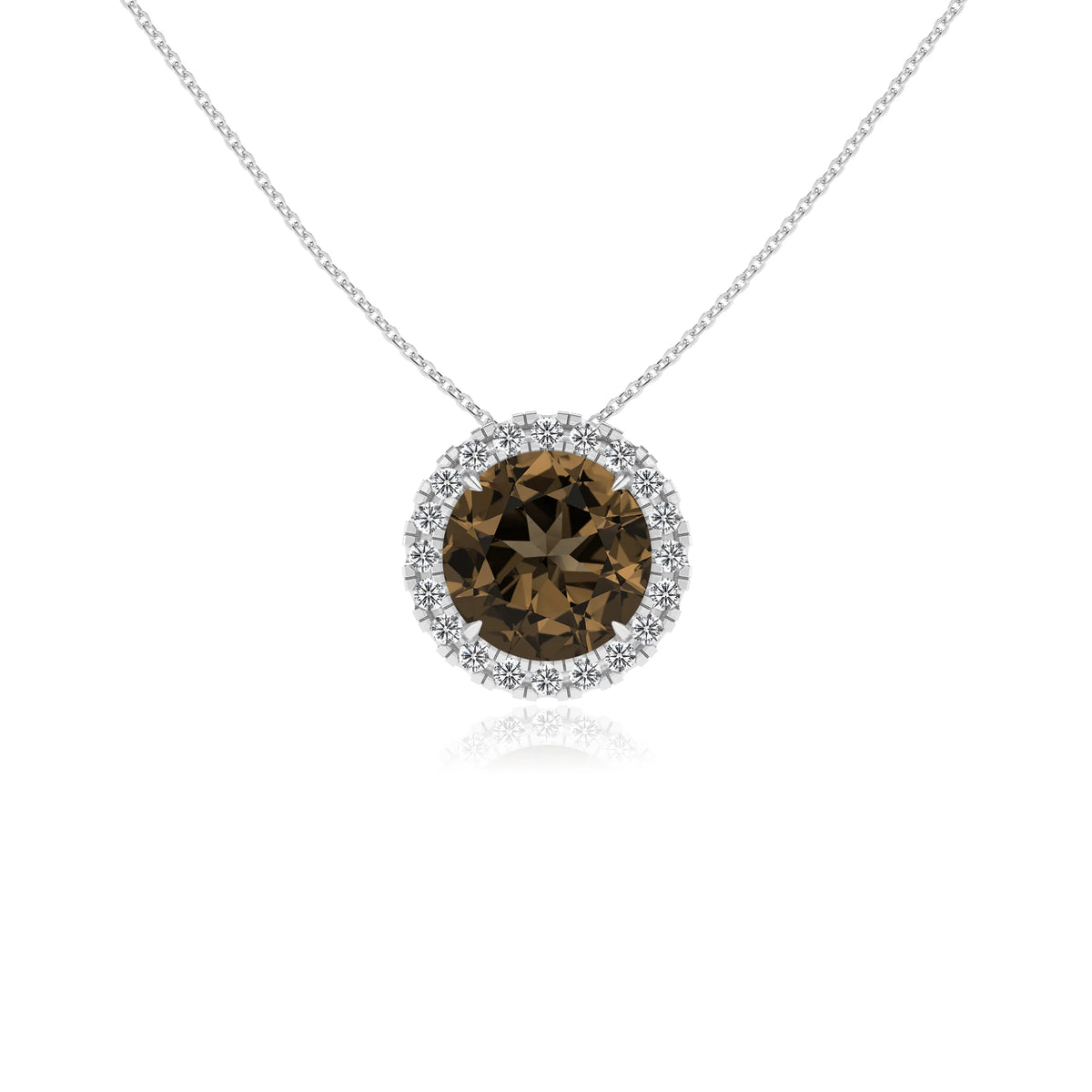 natural smoky quartz round solitaire necklaces in platinum 