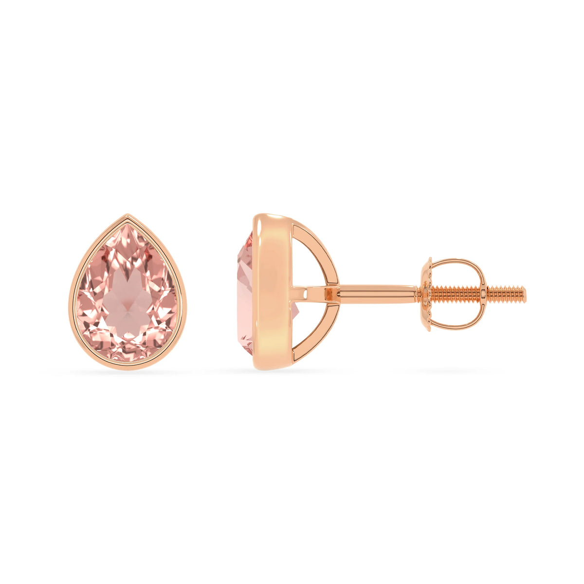 lab grown morganite pear stud earrings in rose gold 