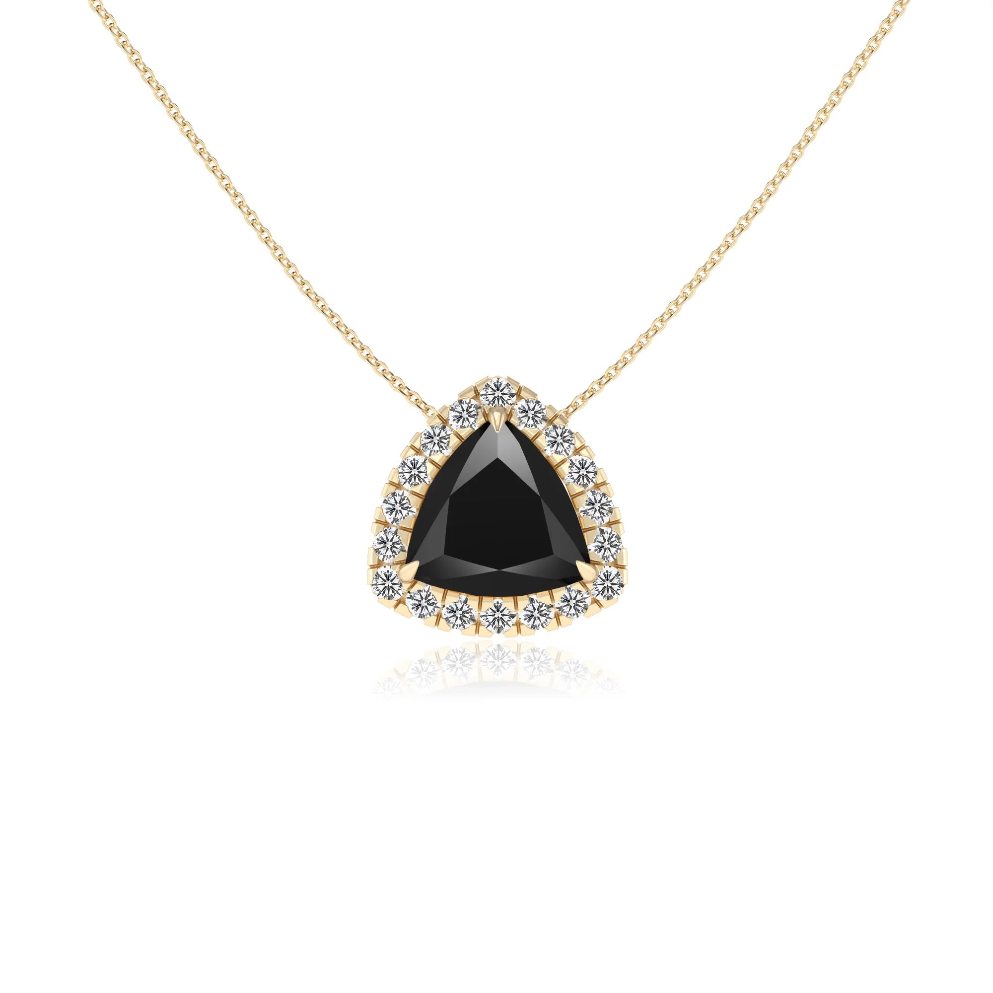 natural black onyx trillion solitaire necklaces in yellow gold 