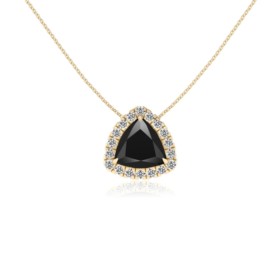 natural black onyx trillion solitaire necklaces in yellow gold 