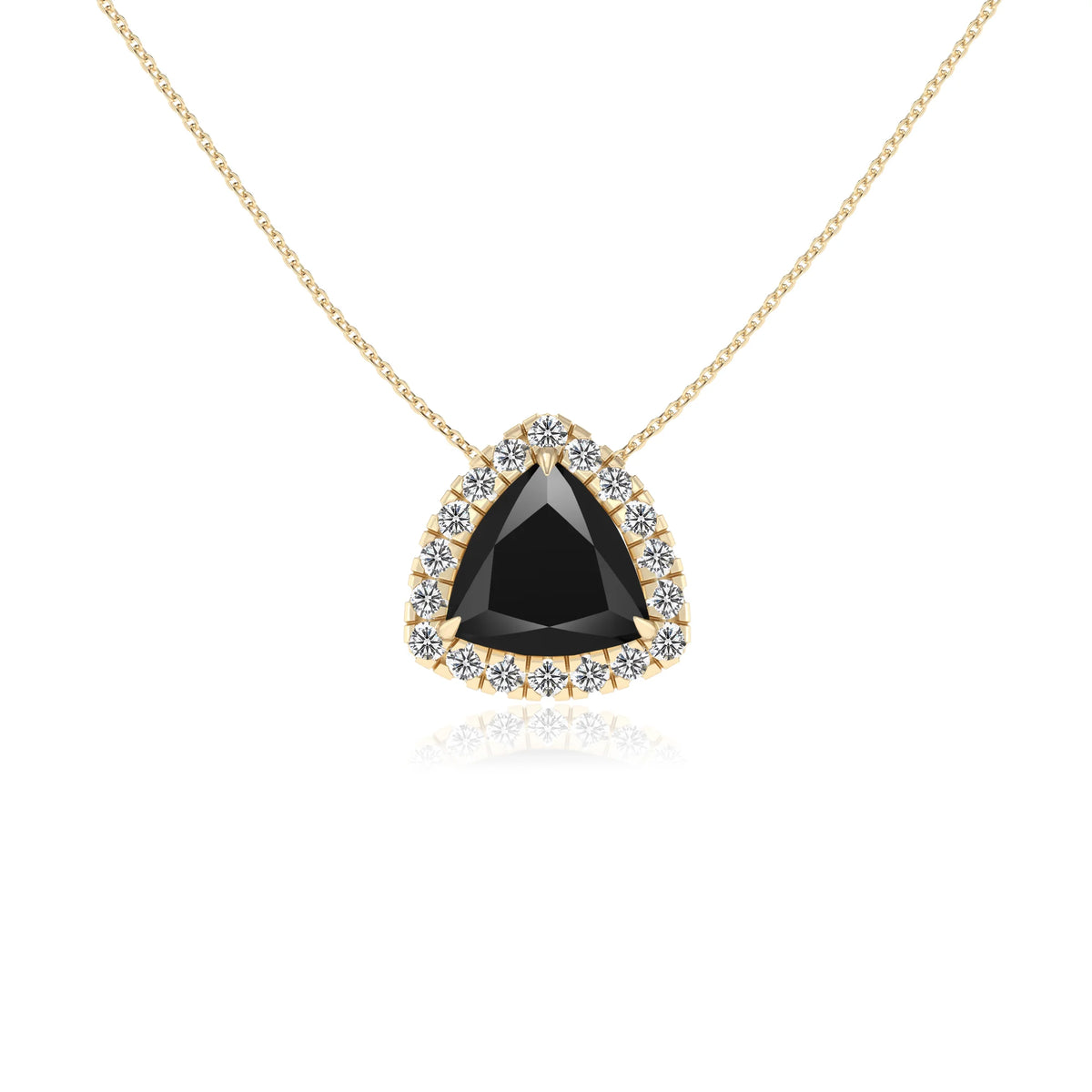 natural black onyx trillion solitaire necklaces in yellow gold 