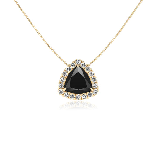 natural black onyx trillion solitaire necklaces in yellow gold 
