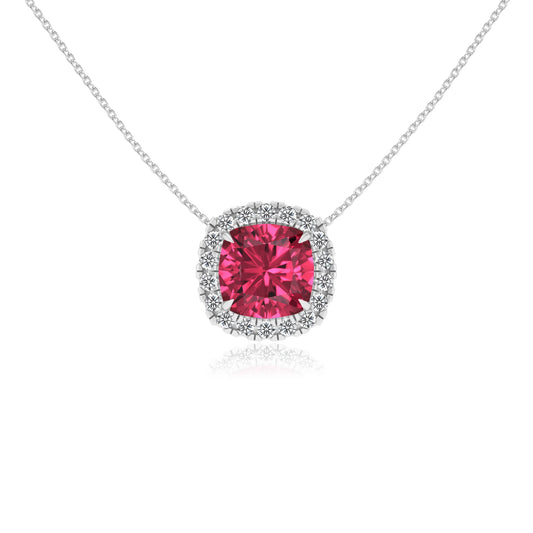 lab grown pink tourmaline cushion solitaire necklaces in sterling silver 