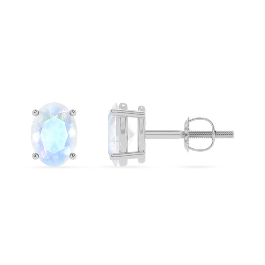 natural rainbow moonstone oval stud earrings in white gold 