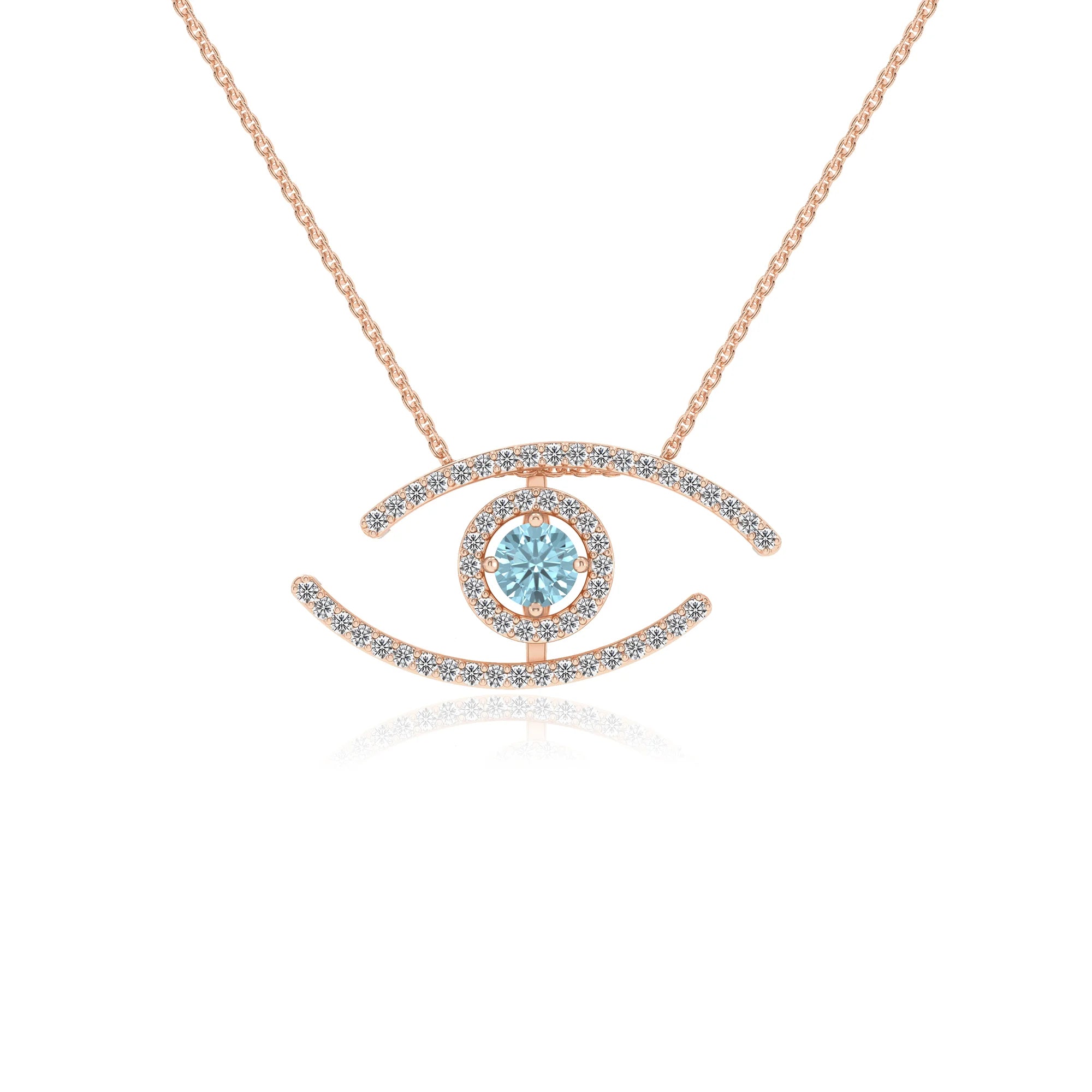 lab grown aquamarine round solitaire necklaces in rose gold 