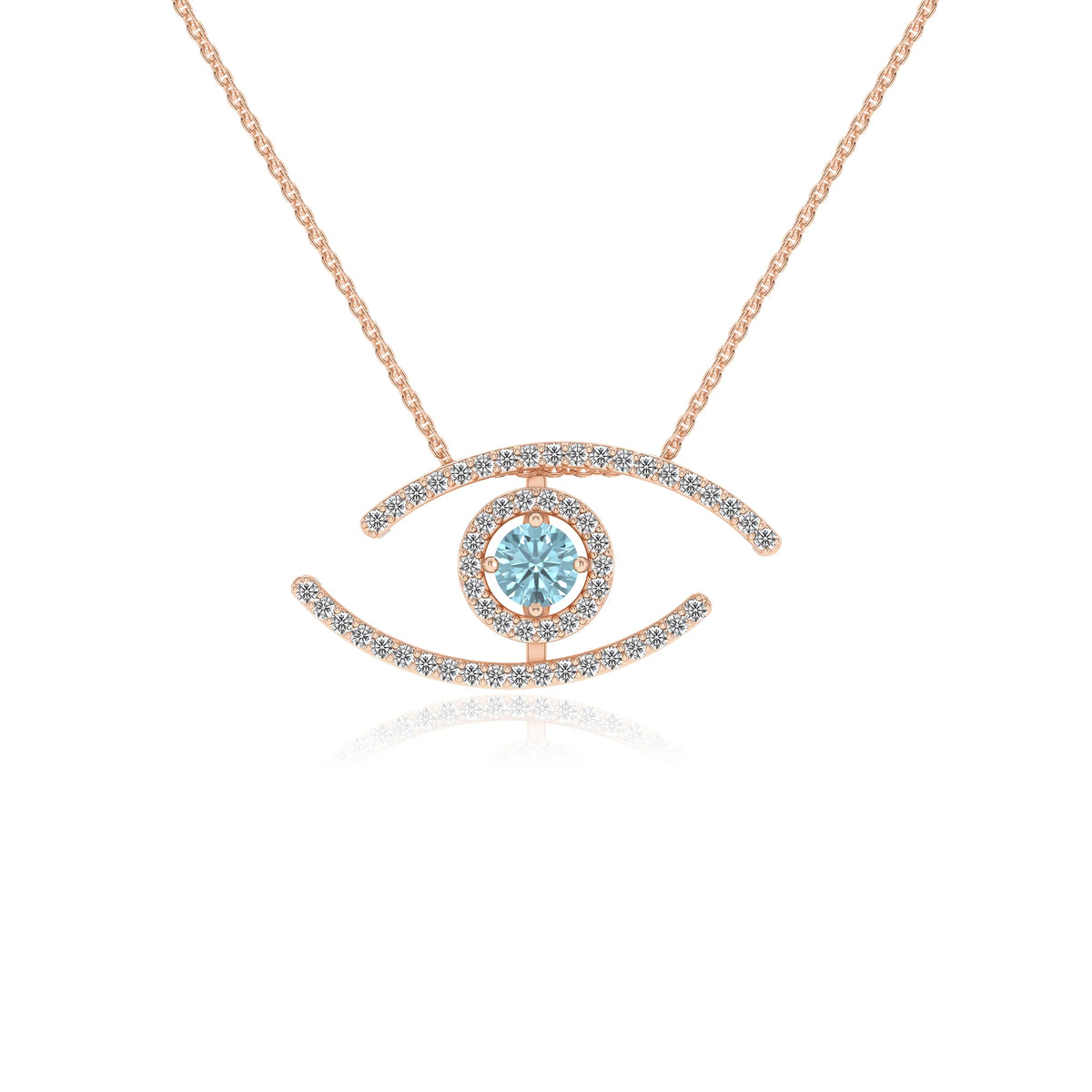 lab grown aquamarine round solitaire necklaces in rose gold 