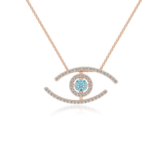 lab grown aquamarine round solitaire necklaces in rose gold 